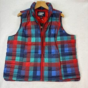 NWT Lands End Multicolor Plaid 600 Fill Down Puffer Vest Women 2X Preppy Classic